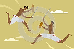 Eople performing  South Indian martial art `Kalari Payattu`