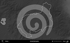 Eordaia Municipality outlined, Greece. Grayscale