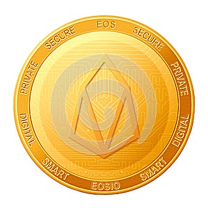 EOS coin isolated on white background; EOS cryptocurrency