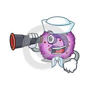 Eosinophil cell cartoon happy Sailor style with binocular