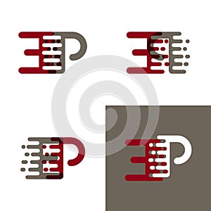 EP letters logo with accent speed in drak red and gray