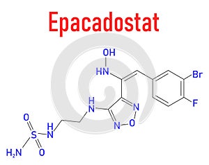 Epacadostat cancer drug molecule, indoleamine 2,3-dioxygenase inhibitor. Skeletal formula.