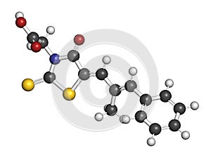 Epalrestat diabetic neuropathy drug molecule (aldose reductase inhibitor). 3D rendering.