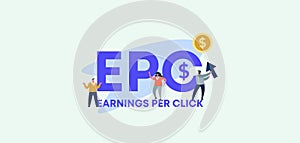 EPC earnings per click. Distribution technology of profitable trade and successful financial income.
