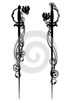 Epee swords among roses