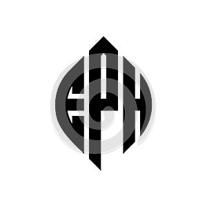 EPH circle letter logo design with circle and ellipse shape. EPH ellipse letters with typographic style. The three initials form a