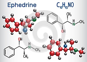 Ephedrine C10H15NO molecule, is a medication and stimulant. St photo