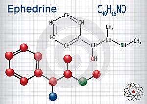 Ephedrine C10H15NO molecule, is a medication and stimulant. St