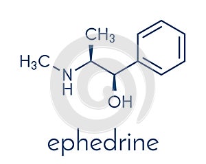 Ephedrine stimulant drug molecule. Alkaloid found in Ephedra plants. Used as stimulant, appetite suppressant, decongestant, etc..