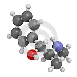 Ephedrine stimulant drug molecule. Alkaloid found in Ephedra plants. Used as stimulant, appetite suppressant, decongestant, etc