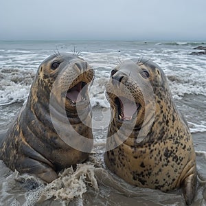 Ephemeral Elephant Seal Mating Ritual, AI generated