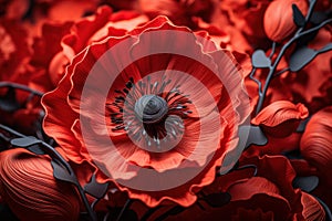 Ephemeral Paper poppy art closeup. Generate Ai photo