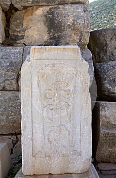 Ephesus, stone carving, Turkey. The archaeological site inscribed on the world heritage list in 2015