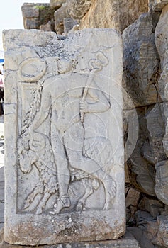 Ephesus, stone carving, Turkey. The archaeological site inscribed on the world heritage list in 2015