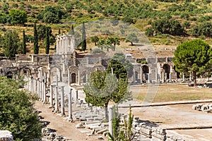 Ephesus, Turkey. Archaeological site: the ruins of the Agora and the Library of Celsus