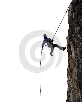 Epic Adventurous Extreme Sport Composite of Rock Climbing Man Rappelling from a Cliff.