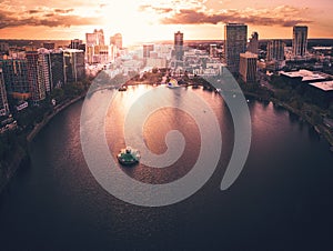 Epic aerial view of Lake Eola Park