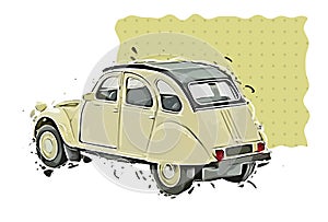 An epic back Citroen 2CV car illustration