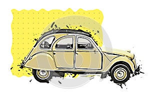 An epic back Citroen 2CV car illustration