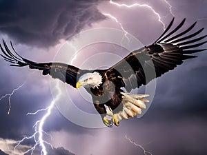 Epic Bald Eagle Soaring Through a Lightning-Filled Thunderstorm photo
