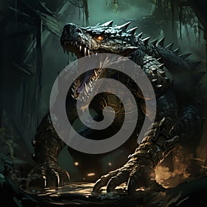 Epic Battle: Dragon Vs. Crocodile In A Dark Fantasy World