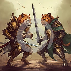 Epic Battle: Two Cats in Armor Fighting for Adventure