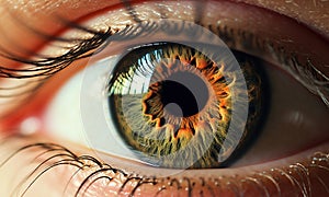 An epic and beautiful woman eye, with gorgeous iris, closeup shot. Generative AI