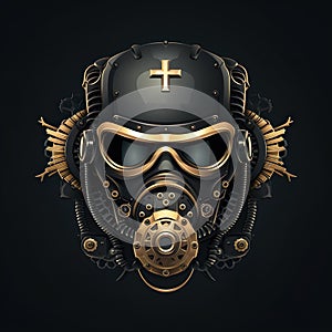 An epic cyberpunk steampunk mad max style scifi fantasy logo, insignia or emblem