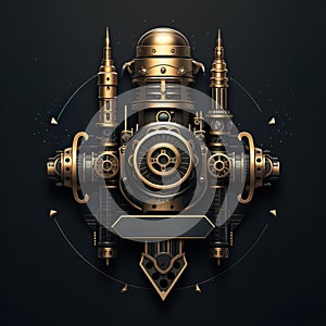 An epic cyberpunk steampunk mad max style scifi fantasy logo, insignia or emblem