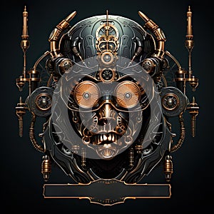 An epic cyberpunk steampunk mad max style scifi fantasy logo, insignia or emblem