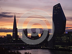 Epic dawn sunrise landscape cityscape over London city sykline looking East along River Thames