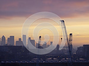 Epic dawn sunrise landscape cityscape over London city sykline looking East along River Thames