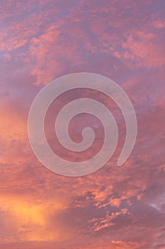 Epic dramatic sunrise, sunset pink violet orange sky with clouds background texture