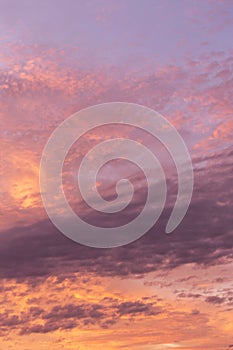 Epic dramatic sunrise, sunset pink violet orange sky with clouds background texture