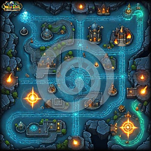 An epic dungeon map battle map for fantasy Level map scrolling user interface for mobile game realistic