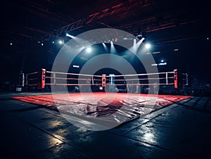 Epic empty boxing ring in the spotlight on the fight night AI