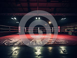 Epic empty boxing ring in the spotlight on the fight night AI