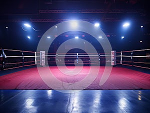 Epic empty boxing ring in the spotlight on the fight night AI