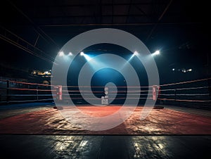 Epic empty boxing ring in the spotlight on the fight night AI