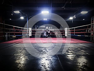 Epic empty boxing ring in the spotlight on the fight night AI