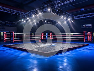 Epic empty boxing ring in the spotlight on the fight night AI