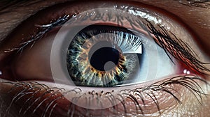 An epic eye with gorgeous and colorful iris, beautiful man eye, very detailed, closeup shot. Generative Ai