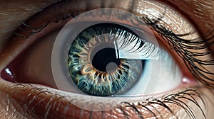 An epic eye with gorgeous green iris, very detailed and closeup shot, beautiful man eye. Generative Ai