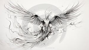 Epic Fantasy Fire Bird Drawing With Fluid Inking And Intense Light
