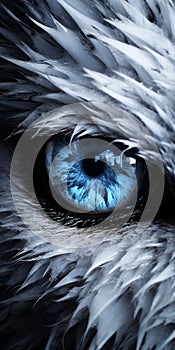 Epic Fantasy Owl Eye With Blue Feathers - Hyper-realistic Cryengine Artwork