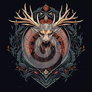 Epic High Fantasy Norse mythology Viking Nature themed logo coat of arms emblem.