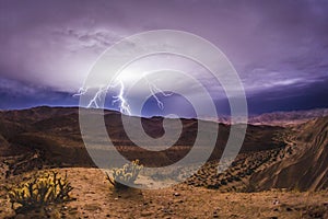 Epic lightning and thunderstorm in the desert of southern California