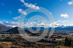 Epic mountain valley landscape. Aerial view