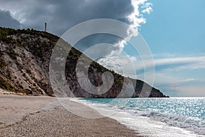 Epic Mylos sandy beach on Lefkada island, Greece photo