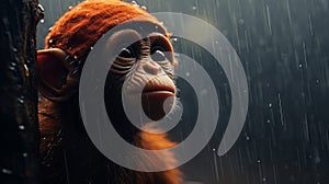 Epic Portraiture: Monkey In Rain Hat - Hyper-realistic Animal Illustration